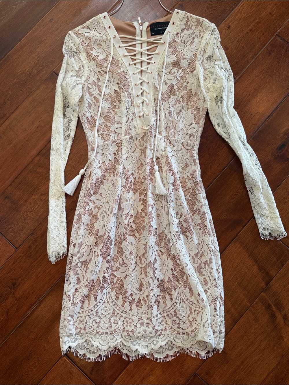 Ivory Lace Long Sleeve Lace-Up Dress. Never worn